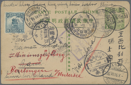 GA China - Ganzsachen: 1915, Card Junk 1 C. Light Green Uprated Junk 3 C. Canc. Boxed Dater "Kwangtung - Postkaarten