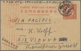 GA China - Ganzsachen: 1941, SYS UPU Card 30 C. Canc. "SHANGHAI 9.9.41" 4endorsed "Via Pacific" To Vien - Cartes Postales
