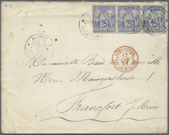 Br Cochinchina: 1880 French Colonies 25 C Blue Imperforated Strip Of Three On Envelope (tear) Sent From - Autres & Non Classés