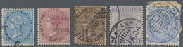 Br/O Indien - Used Abroad: ADEN-CAMP 1860's/1934: Five Indian QV Stamps Cancelled By Aden-Camp Or Aden Da - Other & Unclassified