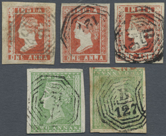 O Indien - Used Abroad: BURMA 1854: Five Stamps Used In Burma, With Three Singles 1a. Red (Die I Used - Other & Unclassified