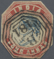 O Indien - Used Abroad: BURMA 1854-55: Indian Lithographed 4a. Blue & Red From 4th Printing Used In TO - Other & Unclassified