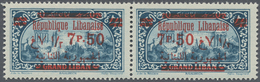 **/* Libanon: 1928, 7.50pi. On 2.50pi. Greenish Blue, Horiz. Pair, Left Stamp Showing "French And Arabic - Lebanon