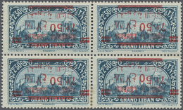 * Libanon: 1928, 7.50pi. On 2.50pi. Greenish Blue, Block Of Four With Inverted Overprint, Lower Right - Lebanon