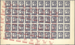 ** Libanon: 1928, 5pi. On 0.10pi. Blue, Unit Of 50 Stamps (lower Part Of The Sheet - Folded And Partly - Lebanon