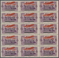 ** Libanon: 1928, Airmails, 5pi. Violet With Double Overprint Of Arabic Inscription, Block Of 15, Unmou - Lebanon