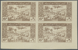 (*) Syrien: 1947, 6pi. Airmail Stamp, Imperforate Proof In Lilac-brown, Issued Design, Marginal Block Of - Syrië