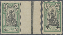 * Französisch-Indien: 1915/1916, Red Cross, 5c. Green/black With Black "5 +" Overprint Inverted And Do - Unused Stamps