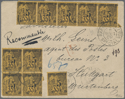 Br Französisch-Indochina: 1889, 5 C./35 C. (10, Inc. Strip-5 And Block-4) Tied "HA-NOI 23 MARS 89" To R - Lettres & Documents