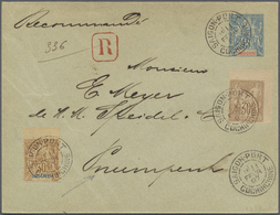 GA Französisch-Indochina: 1897. Registered Indo-China Postal Stationery Envelope 15c Blue Upgraded With - Lettres & Documents