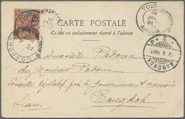 Br Französisch-Indochina: 1901, 10 C Carmine/blue, Obviously Precancelled With Part Of Cds TOURANE / AN - Storia Postale