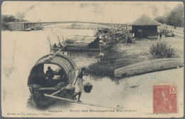Br Französisch-Indochina: 1907. Picture Post Card Of 'Bridge Des Messageries Maritimes, Saigon' Written - Briefe U. Dokumente