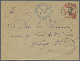 GA Französisch-Indochina: 1913, 10 Cent. Stat. Envelope With Blue "POSTE RURAL PROVINCE DE QUANG / FUNG - Brieven En Documenten