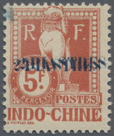 ** Französisch-Indochina - Portomarken: 1919, 2pi. On 5fr. Brick With Double Overprint And Blue Offset - Portomarken