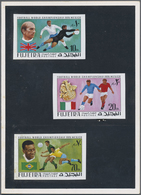 (*) Fudschaira / Fujeira: 1970, Football World Championship Mexico Complete Set In Imperf. PROOFS Affixe - Fudschaira