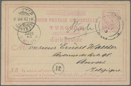GA Holyland: 1890, Turkey 20 Para Postal Stationery Card Tied By "JERUS" Scarce Type With Stars, (Coles - Palestine
