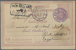 GA Holyland: 1896, Turkey 20 Para Postal Stationery Card Tied By Violet "KUDÜSTE YAHUDI MAHALLESI POSTA - Palästina