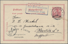 GA Holyland: 1904, German Post Postal Stationery Card 20 Para On 10 Pf. Red With Pharmacy Imprint Tied - Palästina