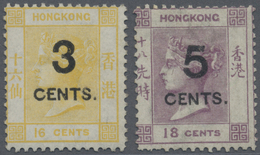 (*) Hongkong: 1879, Postcards Stamps, 3c. On 16c. Yellow And 5c. On 18c. Lilac, Unused No Gum, Some Irre - Sonstige & Ohne Zuordnung