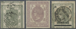 O/(*) Hongkong - Stempelmarken: 1874/1897: Postal Fiscal Stamps $2 Olive-green (with Perfin), Perf 15½x15 - Timbres Fiscaux-postaux