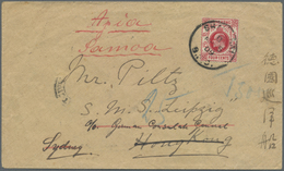 Br Hongkong - Britische Post In China: 1909, Shanghai To Samoa: KEVII 4 C. Scarlet Tied "SHANGHAI B.P.O - Covers & Documents