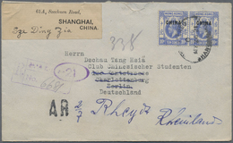Br Hongkong - Britische Post In China: 1917, 10 C. Horizontal Pair Tied Oval „REGISTERED  D MAY 26 21 S - Storia Postale