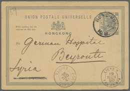 GA Hongkong - Ganzsachen: 1898, Card QV 4 C. Grey Canc. "HONG KONG K. B. NO. 15 98" Via French Mail Boa - Ganzsachen