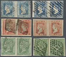 /O Indien: 1854 Six Different Pairs Used, With Even Two Pairs Of Different Colour Shade Of ½a. Blue, 1a - Other & Unclassified