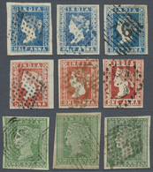 O Indien: 1854-55 Nine Different Stamps Used, With ½a. Blue (Dies I-III), 1a. Red (Dies I-III) And Thr - Other & Unclassified