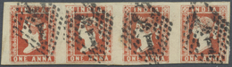 O Indien: 1854 Lithographed 1a. Red, Die I, Horizontal Strip Of Four, Used In Madras And Cancelled By - Andere & Zonder Classificatie