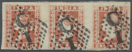 O Indien: 1854 Lithographed 1a. Red, Die I, Horizontal Strip Of Three, Used In Madras And Cancelled By - Andere & Zonder Classificatie
