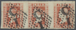 O Indien: 1854 Lithographed 1a. Red, Die I, Horizontal Strip Of Three, Used In Madras And Cancelled By - Other & Unclassified