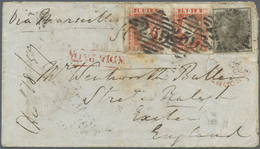 Br Indien: 1858 Mixed Franking: Cover From Nowshera To Exeter, England Via Marseilles Franked By Lithog - Other & Unclassified