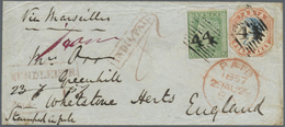 Br Indien: 1857 Cover From Mundlesir, Indore To England 'Via Marseilles' Franked With 1854 4a. Blue & R - Andere & Zonder Classificatie