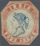 O Indien: 1854-55 Lithographed 4a. Blue & Red, 3rd Printing (Head Die III, Frame Die I), Sheet Pos. 1, - Altri & Non Classificati