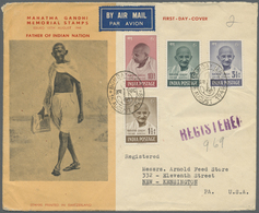 Indien: 1948 GANDHI Complete Set On Illustrated FDC (Walking Gandhi) Sent Registered From Bombay To - Sonstige & Ohne Zuordnung