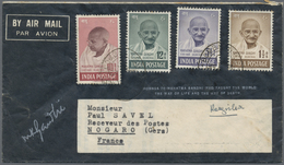 Indien: 1948, Mahatma Gandhi 1½ A To 10 R On Black Airmail Letter "Homage To ..." With First Day Can - Sonstige & Ohne Zuordnung