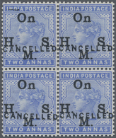 **/* Indien - Dienstmarken: 1883 QV 2a. Pale Blue, Block Of Four, Optd. "On H.M.S.", Each Handstamped "CA - Dienstzegels