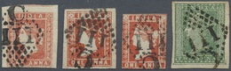 O Indien - Used Abroad: FRENCH INDIA 1854: Three Singles 1a. Red And One 2a. Green All Used In Pondich - Altri & Non Classificati