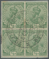 /O Indien - Used Abroad: 1922 HENJAM ISLAND: India KGV. ½a. Block Of Four On Small Piece, Used With Fin - Andere & Zonder Classificatie