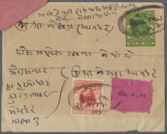 GA Indien - Feudalstaaten: MORVI 1944: Registered (and Returned?) Postal Stationery Envelope 6p. Green - Other & Unclassified