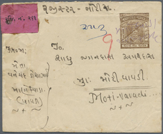 GA Indien - Feudalstaaten: MORVI 1933 Postal Stationery Envelope 1a. Brown, Wove Paper, Used Registered - Sonstige & Ohne Zuordnung