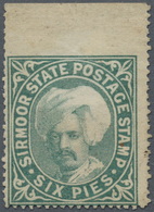 (*) Indien - Feudalstaaten: SIRMOOR: 1885, 6 P Blue-green Imperforated At The Top With Upper Margin, Unu - Andere & Zonder Classificatie