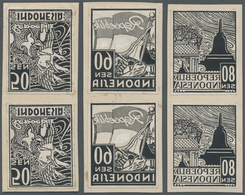 (*) Indonesien - Vorläufer: 1946, 20 S., 60 S., 80 S. Black Matrik Proofs In Vertical Pairs Mounted On C - Indonésie