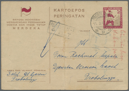 GA Indonesien - Vorläufer: 1946, Two Stationery Cards 5 S. (crease) Or 10 S. Used; Plus Japanese Occupa - Indonésie
