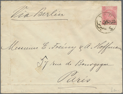 GA Iran: 1880 Ca., Two Used Postal Stationery Envelopes, One Addressed To Paris, Toned Spots, Some Crea - Iran