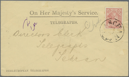 Br Iran: 1903-04 5 Ch. Rose Tied By KASCHAN Cds On Envelope "ON HER MAJESTY'S SERVICE TELEGRAPHS / INDO - Iran