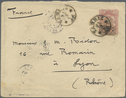 GA Iran: 1904, 12 Ch. Provisoire Overprinted Rose On Cream Postal Stationery Envelope Tied By "TABRIZ" - Iran
