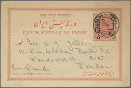 GA Iran: 1906-13, Two Uprated Used Postal Stationery Cards, Both Addressed To England, On With Arrival - Iran