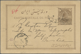 GA Iran: 1910-20, 2 Ch. Brown Provisoire Overprinted Postal Stationery Card Message Written In Morse An - Iran